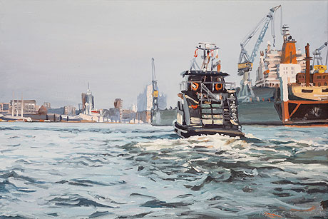 Hafenfähre (40 x 60cm, Eitempera auf Leinwand, 2019) von Susanne Wind