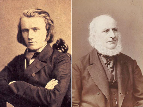 Links: Johannes Brahms um 1855 (Talbotypie), Robert-Schumann-Haus Zwickau, rechts: Theodor Av-Lallemant