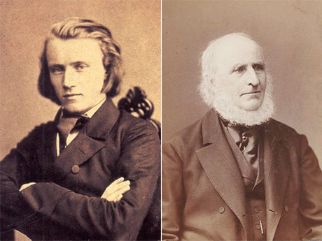 Links: Johannes Brahms um 1855 (Talbotypie), Robert-Schumann-Haus Zwickau, rechts: Theodor Av-Lallemant