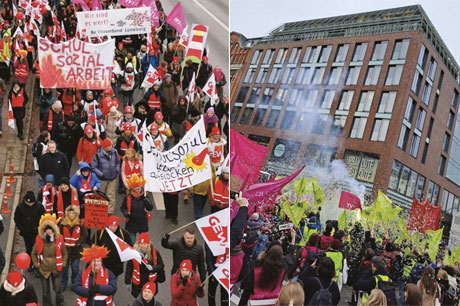 Streiktag Bildung der GEW (l), Foto: (c) GEW. Streiktag der Auszubildenden und Studierenden (r.), Foto: (c) ver.di