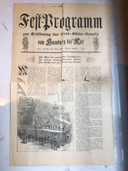 Das originale Festprogramm zur Eröffnungsfeier des Nord-Ostsee-Kanals vom 18. bis 28. Juni 1895, Privatarchiv Dorit Vering Das originale Festprogramm zur Eröffnungsfeier des Nord-Ostsee-Kanals vom 18. bis 28. Juni 1895, Privatarchiv Dorit Vering