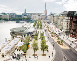 So soll der neue Jungfernstieg aussehen. Visualisierung des neuen Jungfernstiegs: © moka-studio So soll der neue Jungfernstieg aussehen. Visualisierung des neuen Jungfernstiegs: © moka-studio